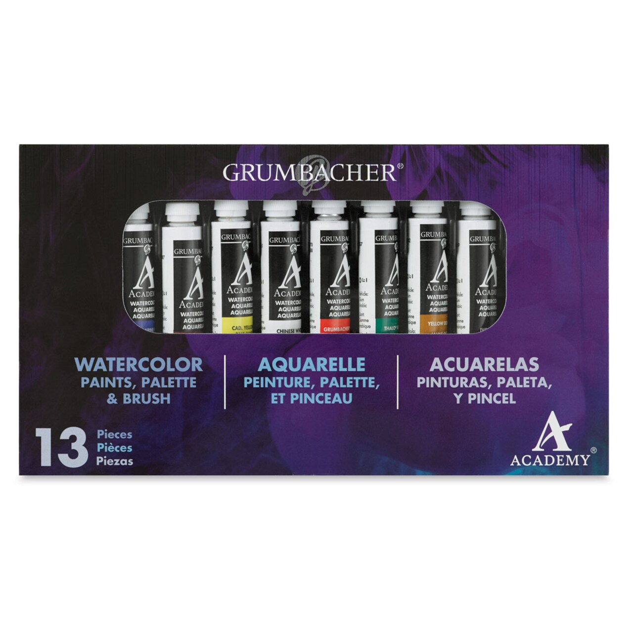 Grumbacher Academy Watercolors - Set of 10, Assorted Colors, 7.5 ml tubes